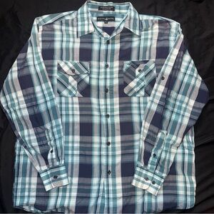 Beverly Hills Polo Club Navy and Light Blue Plaid Button-Down Shirt